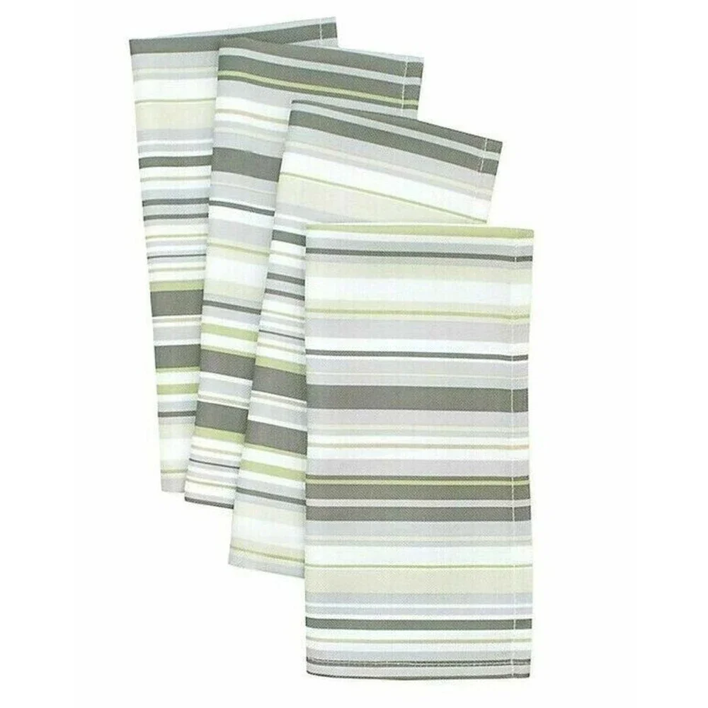 Town & Country Fabric Napkins Jellybean Green Striped Indoor Outdoor Set of 4